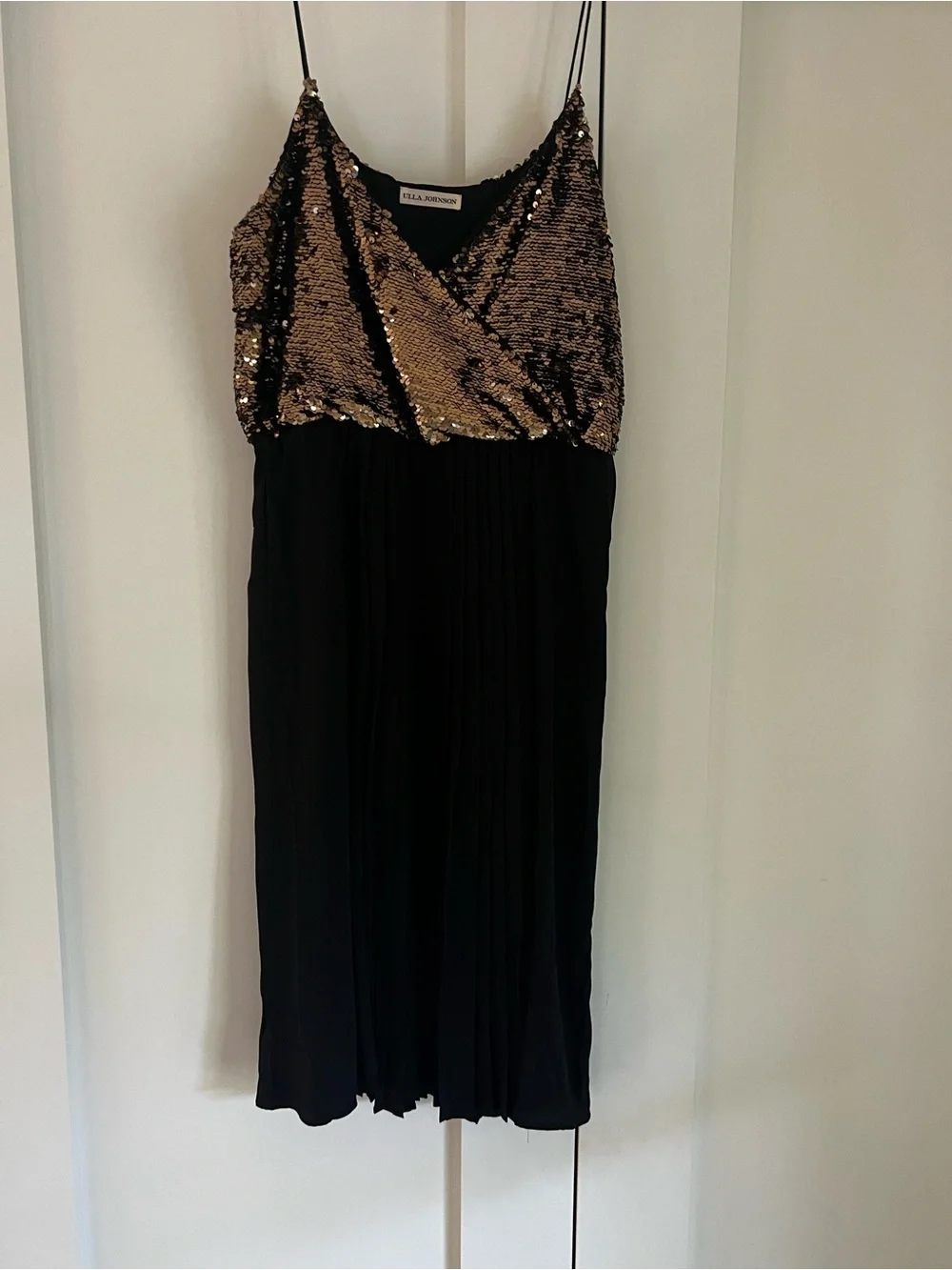 Ulla Johnson Black Midi Dress with Gold Sequin Bodice